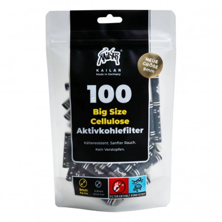 Kailar BIG Size Cellulose Aktivkohlefilter 9mm 100 Stk.
