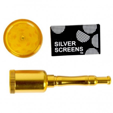 Raucherset Metallpfeife und Acryl Grinder inkl. Siebe