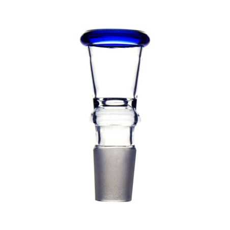 Glas Steckkopf Trichter mit blauem Rand NS19