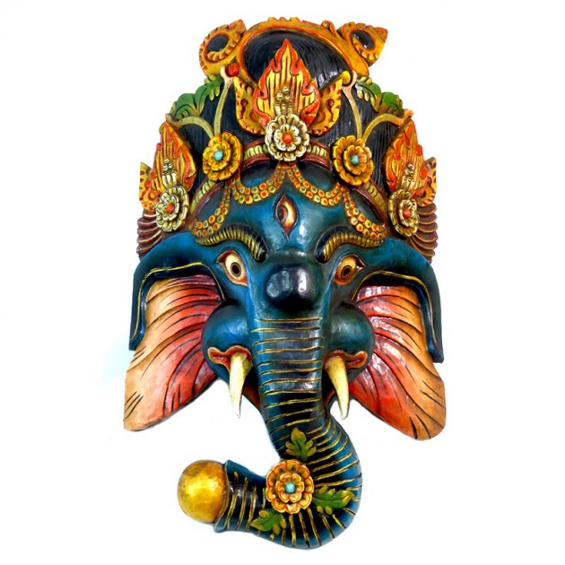 Ganesh Handgemachte Holzmaske Blau