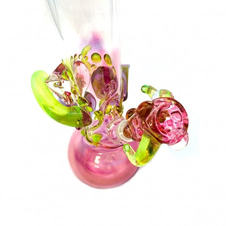 Slyme Dime 22k Gold fume Slyme green horns with transparent purple and Gold implosion