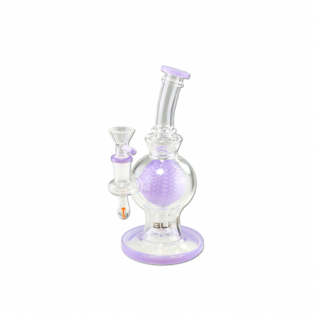 Lila Bong aus Glas mit Glaskugel innen und Deko-Pilz von BLAZE GLASS Seitenansicht