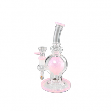Pinke Bong aus Glas mit Glaskugel innen und Deko-Pilz von BLAZE GLASS Seitenansicht