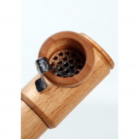 Mini Pfeife aus Oliven-Holz mit Kammer für Filter in einer Metalldose