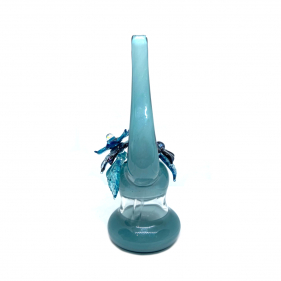 Mundgeblasene Glas Bong Blaue Blume mit Opal Stein Hinterseite Ansicht