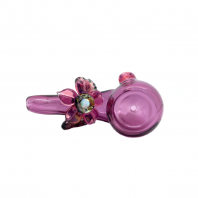 Pinke Glas Pfeife Blume mit Opal Stein Kopfansicht