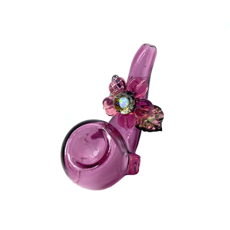 Pinke Glas Pfeife Blume mit Opal Stein Seitenansicht