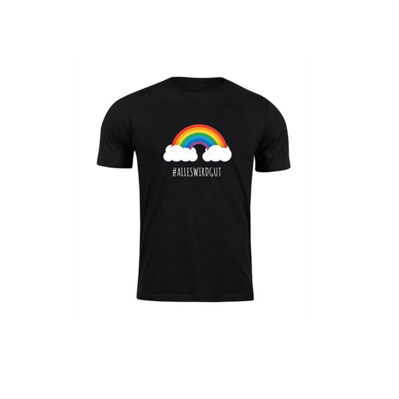Schwarzes T-Shirt Regenbogen Vorderseite
